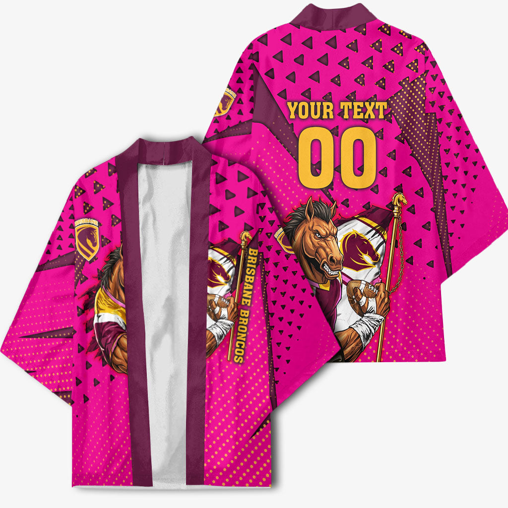 Custom Rugby Broncos Kimono Muscular Horse Mascot With Flag In Pink