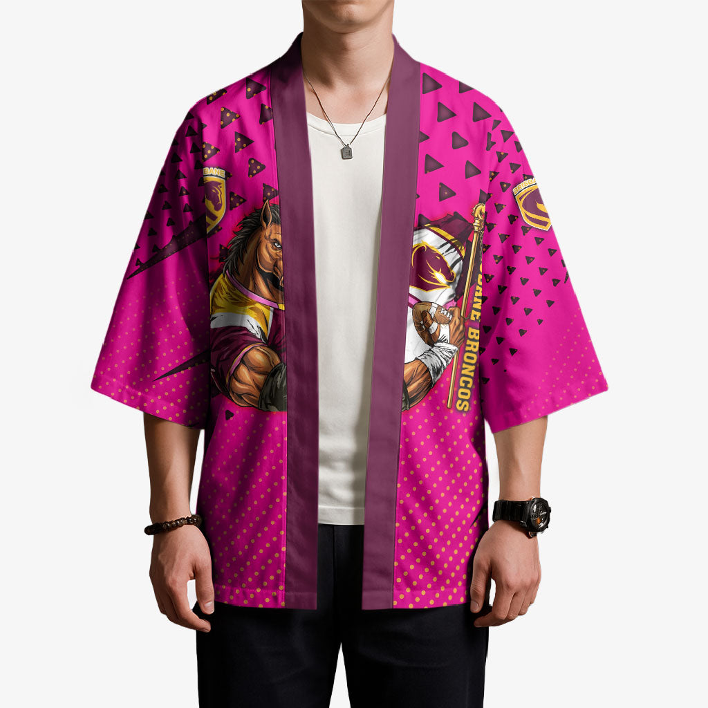 Custom Rugby Broncos Kimono Muscular Horse Mascot With Flag In Pink