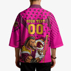 Custom Rugby Broncos Kimono Muscular Horse Mascot With Flag In Pink