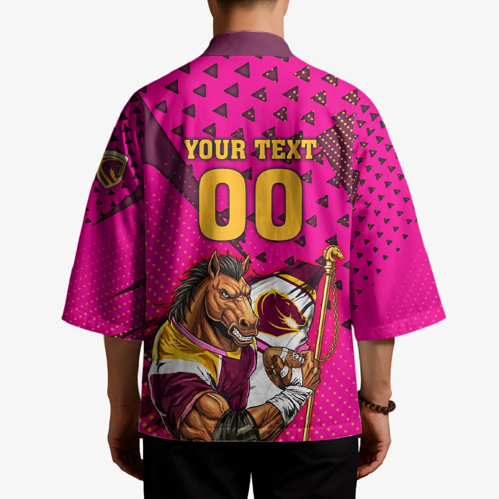 Custom Rugby Broncos Kimono Muscular Horse Mascot With Flag In Pink