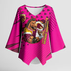 Custom Rugby Broncos Kimono Sleeve Blouse Muscular Horse Mascot With Flag In Pink