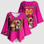 Custom Rugby Broncos Kimono Sleeve Blouse Muscular Horse Mascot With Flag In Pink