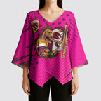 Custom Rugby Broncos Kimono Sleeve Blouse Muscular Horse Mascot With Flag In Pink