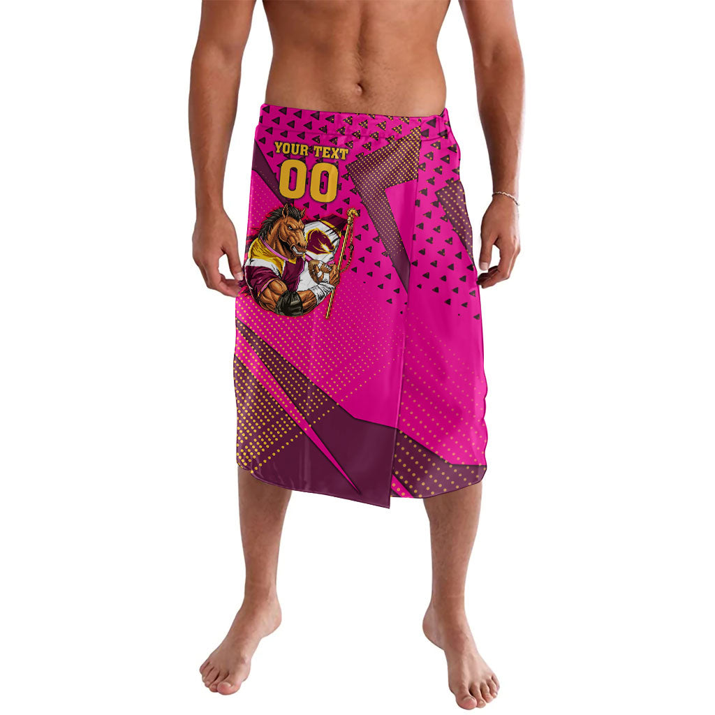 Custom Rugby Broncos Lavalava Muscular Horse Mascot With Flag In Pink