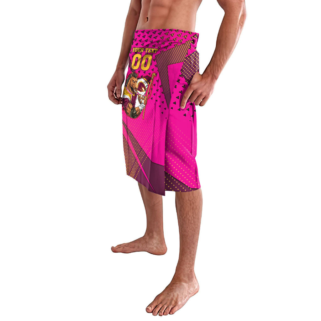 Custom Rugby Broncos Lavalava Muscular Horse Mascot With Flag In Pink