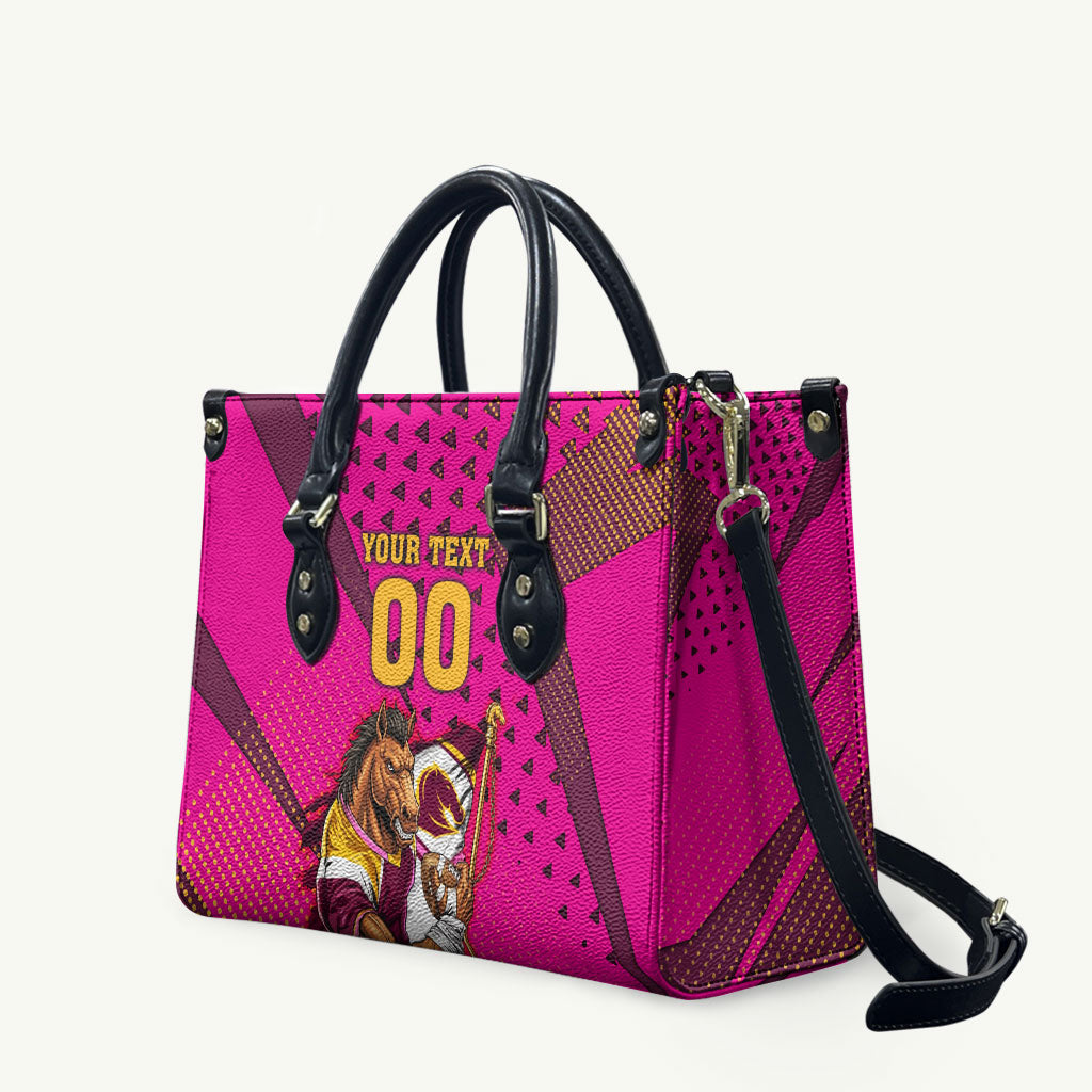 Custom Rugby Broncos Leather Bag Muscular Horse Mascot With Flag In Pink