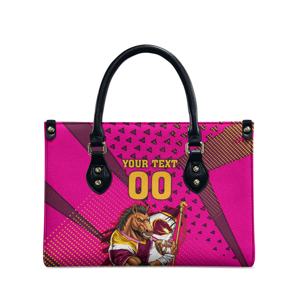 Custom Rugby Broncos Leather Bag Muscular Horse Mascot With Flag In Pink
