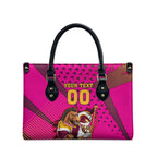 Custom Rugby Broncos Leather Bag Muscular Horse Mascot With Flag In Pink
