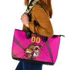 Custom Rugby Broncos Leather Tote Bag Muscular Horse Mascot With Flag In Pink