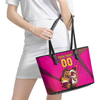 Custom Rugby Broncos Leather Tote Bag Muscular Horse Mascot With Flag In Pink