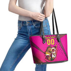 Custom Rugby Broncos Leather Tote Bag Muscular Horse Mascot With Flag In Pink