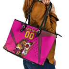 Custom Rugby Broncos Leather Tote Bag Muscular Horse Mascot With Flag In Pink