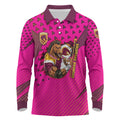 Custom Rugby Broncos Long Sleeve Polo Shirt Muscular Horse Mascot With Flag In Pink