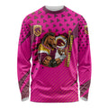 Custom Rugby Broncos Long Sleeve Shirt Muscular Horse Mascot With Flag In Pink