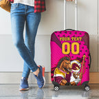 Custom Rugby Broncos Luggage Cover Muscular Horse Mascot With Flag In Pink