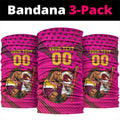Custom Rugby Broncos Neck Gaiter Muscular Horse Mascot With Flag In Pink