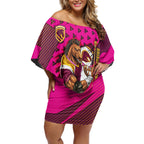 Custom Rugby Broncos Off Shoulder Short Dress Muscular Horse Mascot With Flag In Pink