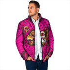 Custom Rugby Broncos Padded Jacket Muscular Horse Mascot With Flag In Pink