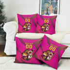 Custom Rugby Broncos Pillow Cover Muscular Horse Mascot With Flag In Pink