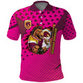 Custom Rugby Broncos Polo Shirt Muscular Horse Mascot With Flag In Pink