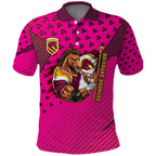 Custom Rugby Broncos Polo Shirt Muscular Horse Mascot With Flag In Pink