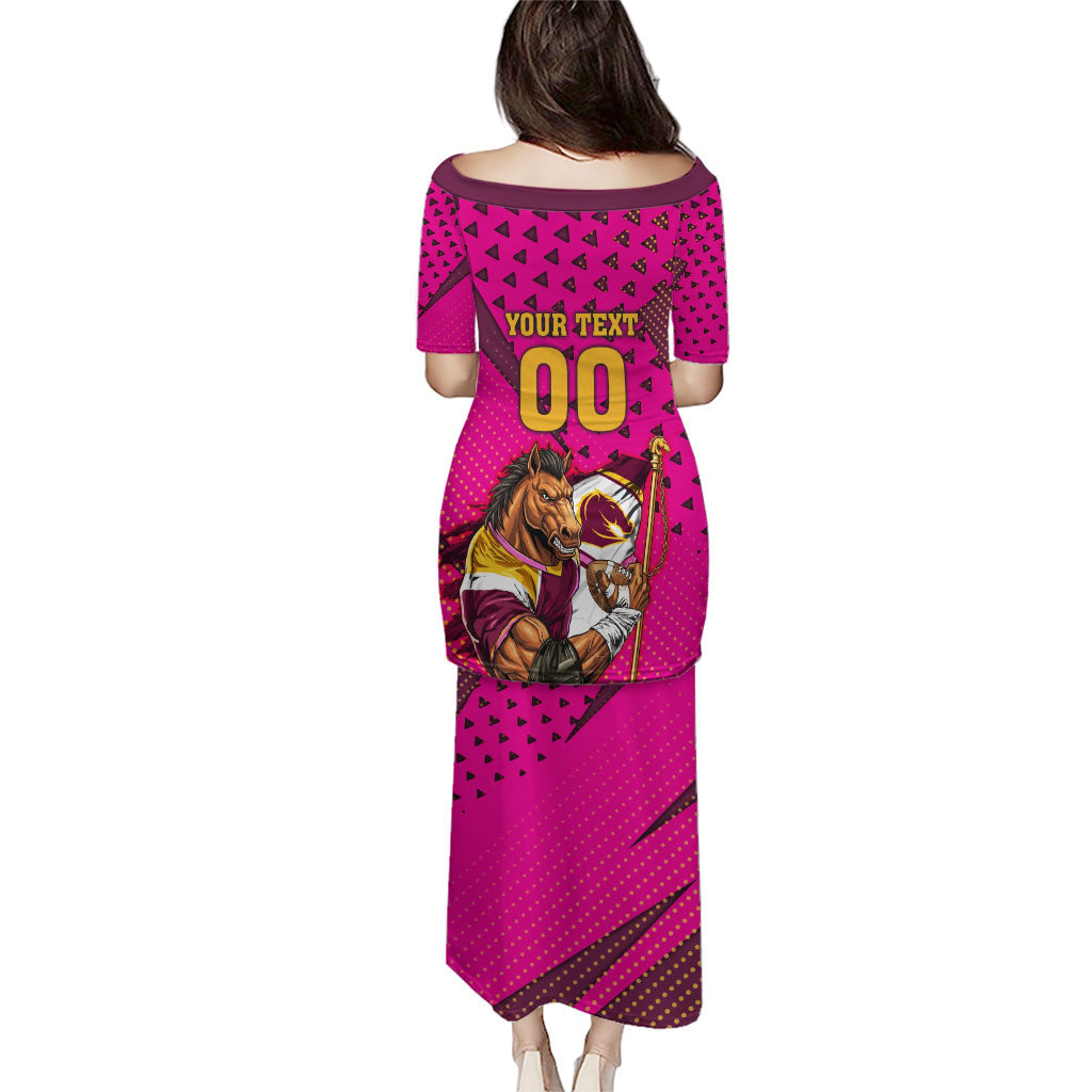 Custom Rugby Broncos Puletasi Muscular Horse Mascot With Flag In Pink