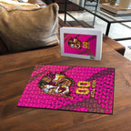 Custom Rugby Broncos Puzzle Muscular Horse Mascot With Flag In Pink