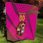 Custom Rugby Broncos Quilt Muscular Horse Mascot With Flag In Pink