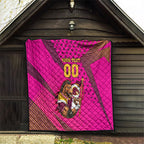 Custom Rugby Broncos Quilt Muscular Horse Mascot With Flag In Pink