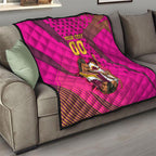 Custom Rugby Broncos Quilt Muscular Horse Mascot With Flag In Pink