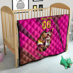 Custom Rugby Broncos Quilt Muscular Horse Mascot With Flag In Pink