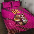 Custom Rugby Broncos Quilt Bed Set Muscular Horse Mascot With Flag In Pink