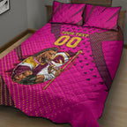 Custom Rugby Broncos Quilt Bed Set Muscular Horse Mascot With Flag In Pink