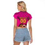 Custom Rugby Broncos Raglan Cropped T Shirt Muscular Horse Mascot With Flag In Pink