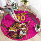 Custom Rugby Broncos Round Carpet Muscular Horse Mascot With Flag In Pink