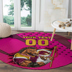 Custom Rugby Broncos Round Carpet Muscular Horse Mascot With Flag In Pink