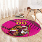 Custom Rugby Broncos Round Carpet Muscular Horse Mascot With Flag In Pink