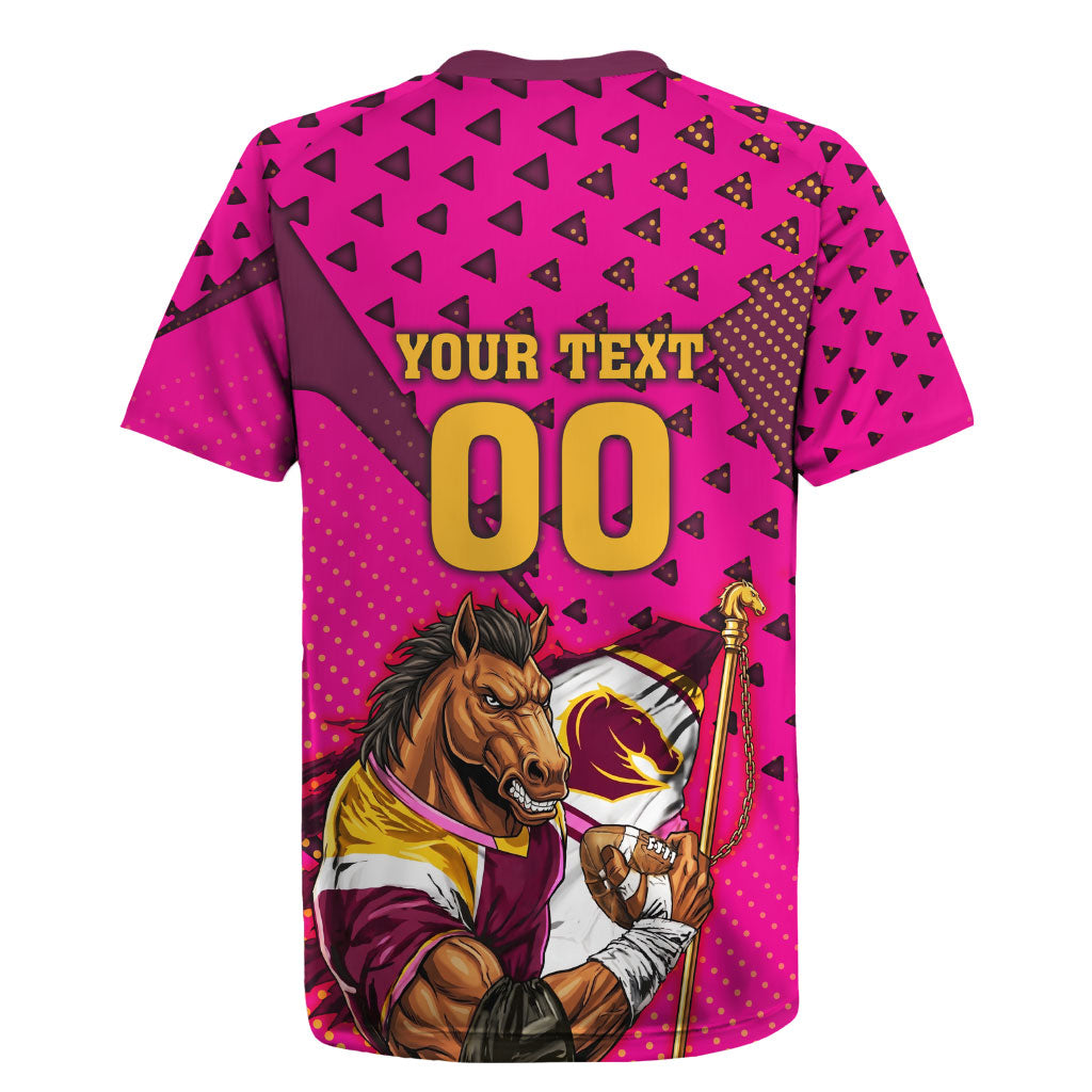 Custom Rugby Broncos Rugby Jersey Muscular Horse Mascot With Flag In Pink
