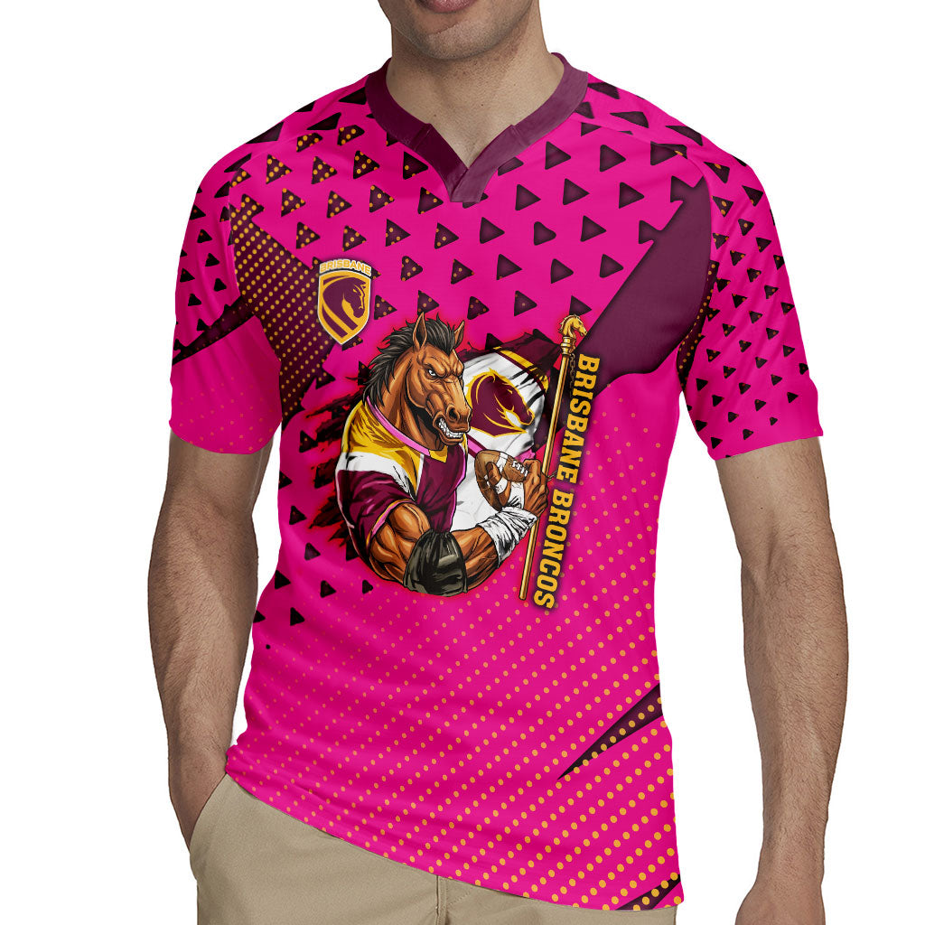Custom Rugby Broncos Rugby Jersey Muscular Horse Mascot With Flag In Pink
