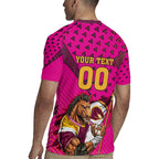 Custom Rugby Broncos Rugby Jersey Muscular Horse Mascot With Flag In Pink