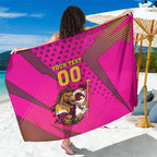 Custom Rugby Broncos Sarong Muscular Horse Mascot With Flag In Pink