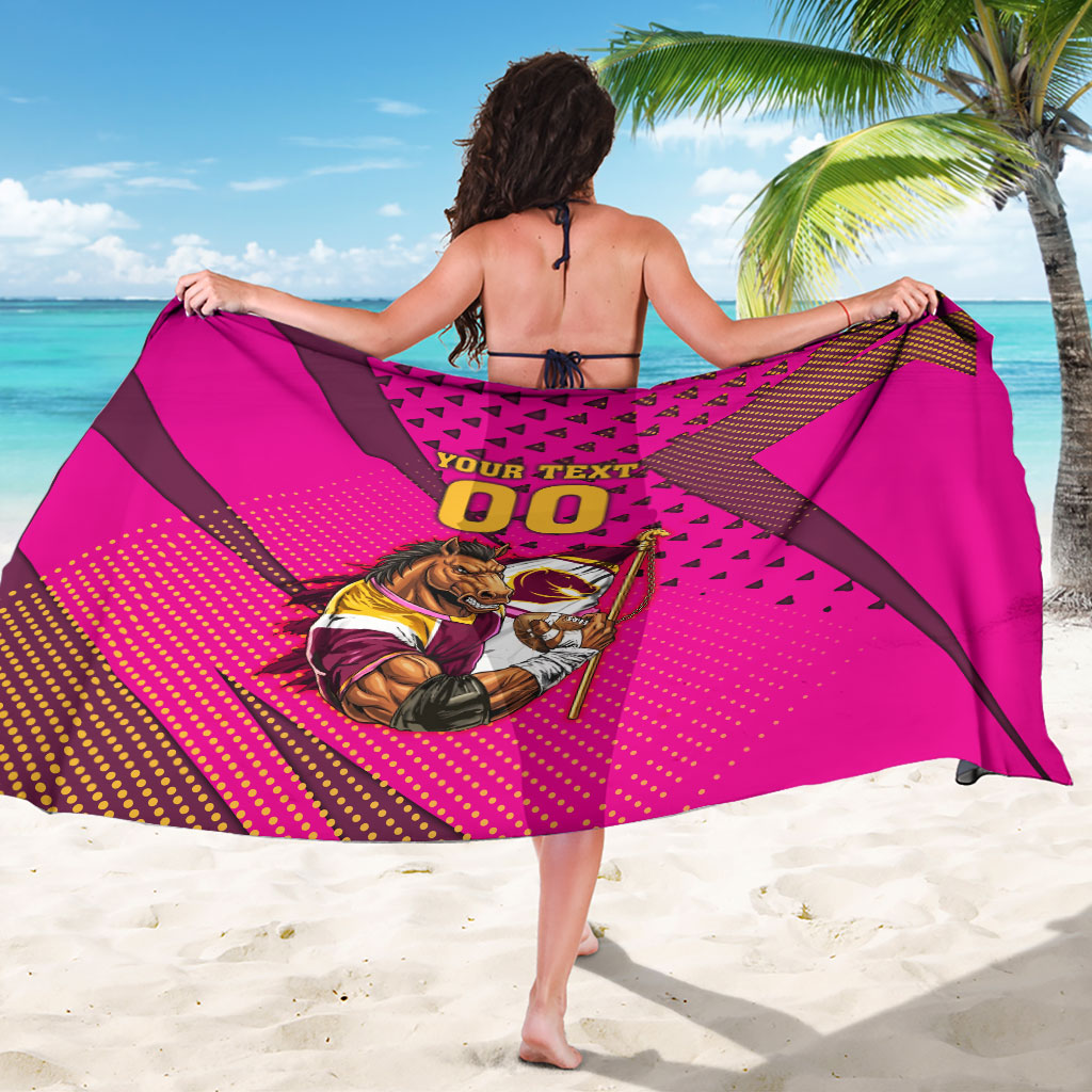 Custom Rugby Broncos Sarong Muscular Horse Mascot With Flag In Pink