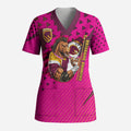Custom Rugby Broncos Scrub Top Muscular Horse Mascot With Flag In Pink
