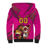 Custom Rugby Broncos Sherpa Hoodie Muscular Horse Mascot With Flag In Pink