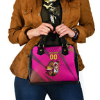 Custom Rugby Broncos Shoulder Handbag Muscular Horse Mascot With Flag In Pink