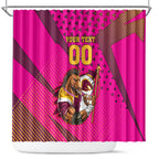 Custom Rugby Broncos Shower Curtain Muscular Horse Mascot With Flag In Pink