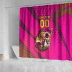 Custom Rugby Broncos Shower Curtain Muscular Horse Mascot With Flag In Pink