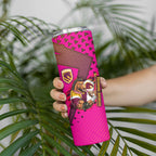 Custom Rugby Broncos Skinny Tumbler Muscular Horse Mascot With Flag In Pink