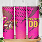 Custom Rugby Broncos Skinny Tumbler Muscular Horse Mascot With Flag In Pink