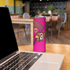 Custom Rugby Broncos Skinny Tumbler Muscular Horse Mascot With Flag In Pink